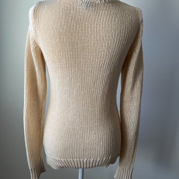 🪷CHIC by Jacob Knit Sweater Cream Black Long Sleeve Round Neck XS Fishermans - Picture 2 of 8
